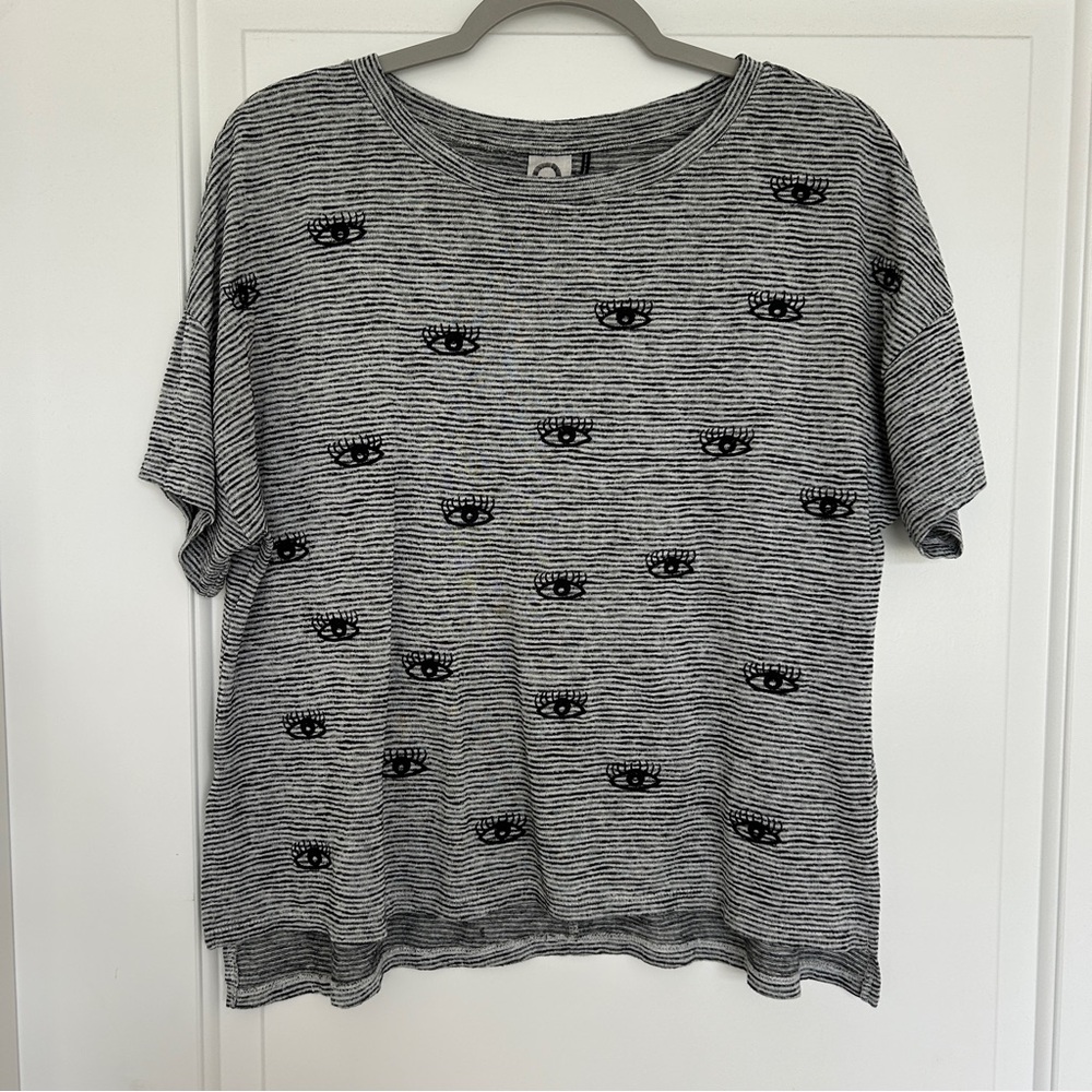 Akemi + Kin by Anthropologie Striped Embroidered Tee